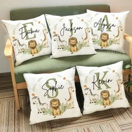 Pillow Case Animal with Name Personalized Dust Cover Bedroom Kids Wild Party Decoration Pillowcase Birthday Children Gift 231101