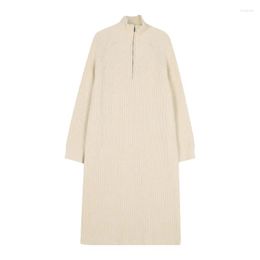 Casual Dresses Autumn And Winter Female French Lazy Wind Over The Knee Long Lapel Loose Sweater Skirt Women Wear A Bottoming Knit Dress