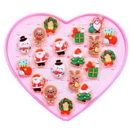 Jewellery 50pcs Mix Christmas Cartoon kids Ring Cute Santa Claus Christmas Tree Elk Snowman Adjustable Resin Children's Jewellery Gift 231101