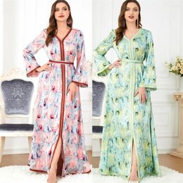 Ethnic Clothing Muslim Abaya Women Floral Printed Maxi Dress Split Hem Turkey Arab Islamic Ramadan Kaftan Party Morocco Jalabiya Caftan