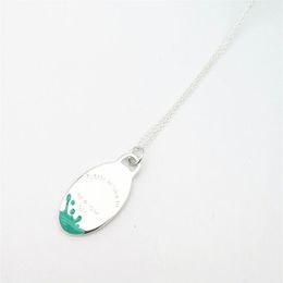 New ladies sterling silver classic cyan pink egg-shaped splash splash enamel silver necklace jewelry couple holiday gift LJ201009259W