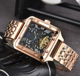 Square Dial Automatic Mechanical Movement Men Watches Luxury Fashion Mens Full Steel Band Clock Gold Silver Leisure Wristwatch