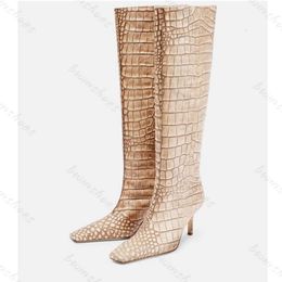 New High Heel Square Head Crocodile Pattern Large Circumferential Straight Boot Outer Size Large Knight Boot Long Sleeve Women's Boot