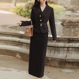 Two Piece Dress Spring Autumn Set Women Short Jacket Small Blazers Coat Pencil Skirt Suits Korean Elegant Fashion OL 2 Sets