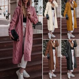 Women's Sweaters autumn and winter casual solid Colour hooded twist knitted long cardigan sweater coat women 231101