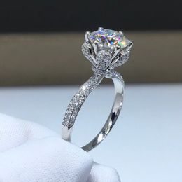 Female Flower ring 925 sterling silver Round 3ct AAAAA Zircon cz Engagement Wedding Band Rings for women Bridal Party Jewelry