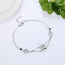 Link Bracelets Chain Pure Silver Transfer Bead Full Of Small Waist Bracelet Girl GIft For Women DIY Jewelry In Party/Birthday