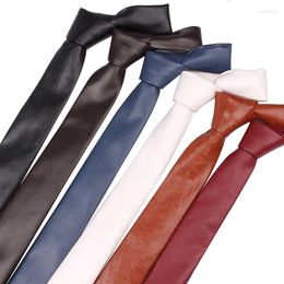 Bow Ties PU Leather For Men Casual Neckties 5cm Slim Fashion Solid Colour Mens Necktie Wedding Business Suit Tie