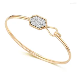 Bangle FYJS Unique Light Yellow Gold Colour Rhombus Crystal Cluster Can Open For Party Gift Jewellery