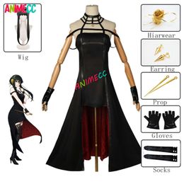 Yor Forger Cosplay Costume Wig Killer Assassin Gothic Halter Black Dress Prop Halloween Party Outfit for Women Gilrs cosplay