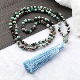 Pendant Necklaces High Quality 6MM Green Fire Agate Beaded Bracelet Tibetain 108 Beads Tassel Necklace Women Yoga Healing Jewelry Gift