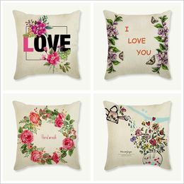 Pillow Home Decor Decorative Cover For Sofa Car Love Spring Flower Throw Pillowcase Linen Cotton Covers 45x45cm /Decorative