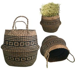 Storage Baskets 1pc Foldable Handmade Rattan Woven Flower Basket Seagrass Clothing Storage Basket Home Decoration Flower Basket 230331