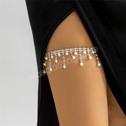 Sexy Rhinestone Imitation Pearl Tassel Pendant Leg Thigh Chain for Women Summer Bikini Garter Belt Body Jewellery Y2K Accessories