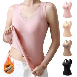 Camisoles & Tanks WOWEN Sleeveless Thermal Fleece Tank Top For Women V Neck Lace Camisole Warm Base Layer Vest Underwear Tops