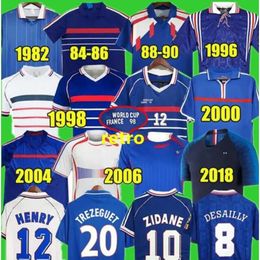 Qqq8 1998 France Retro Soccer Jerseys 1982 84 86 88 90 96 98 00 02 04 06 Zidane Henry Maillot De Foot Pogba Football Shirt Rezeguet Desailly