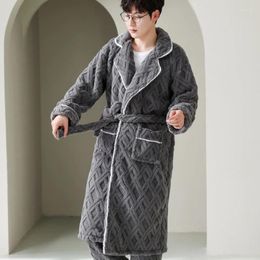 Men's Sleepwear Plus Size Men Bathrobe Man Winter Flannel Robe Long Sleeve Plush Shawl Male Bath Lounge Nightgown Home Clothes