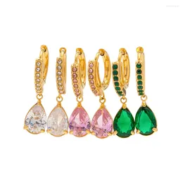 Stud Earrings 316L Stainless Steel INS Pink Green White Water Droplet Zircon Pendant For Women Girl Waterproof Jewelry Gift