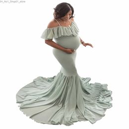 Maternity Dresses Sepzay Maternity Off Shoulder Ruffles Elegant Fitted Gown Spaghetti Strap Mermaid Maxi Photography Dress Photoshoot Baby Shower Q231102