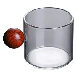 Tumblers Thickened Glass Espresso Cup Coffee Cups With Wooden Handle Clear Wood Lead-Free Drinking Glassware