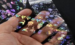 10pcs Holographic Nail Foil stickers 420cm Per Roll Flame Dandelion Panda Bamboo Holo Nails Transfer Decals1052462