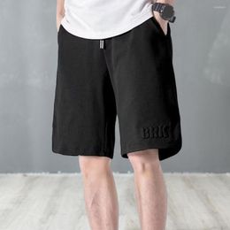 Men's Shorts Men Mid-Rise Elastic Waistband Drawstring Pockets Letter Print Sports Solid Color Running Short Sweatpants