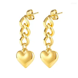 Dangle Earrings 316L Stainless Steel Simple Long 3D Peach Heart Pendant Chain Tassel Women's Cadeaux Fete Des Mere