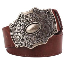 Belts Retro Floral Pattern Antique Style Fashion Women Belt Metal Buckle Classical Lady Waistband 231101