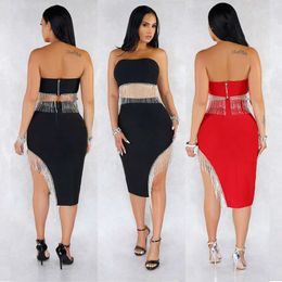 Work Dresses Designed Sneaky Design Street Hipster Slim Fit Women's Suit Sexy Nightclub Zipper Tube Top Irregular Skirt Two-Piece Set