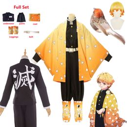 Anime Demon Slayers Agatsuma Zenitsu Cosplay Costume Adult Kids Halloween Clothes Kimonos cosplay