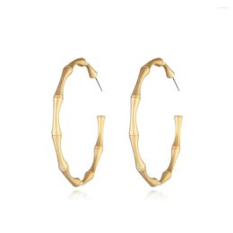 Hoop Earrings Matte Golden Metal Bamboo Shape Big For Woman 2023 Korean Fashion Jewellery Wedding Party Unusual Earring