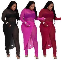 Womens Sexy Dresses Mesh Reverse Side Line Split Jumpsuit Skirt Suit