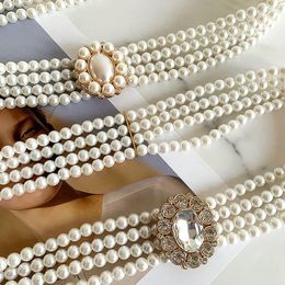 Belts Large Imitation Pearl Waist Chain Women's Elastic Belt With Diamond Decoration Fashion Girdle Skirt Dress Clothing