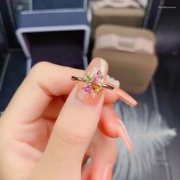 Cluster Rings MeiBaPJ Natural Candy Tourmaline Colourful Flower Ring For Women Real 925 Sterling Silver Charm Fine Wedding Jewellery