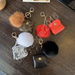 Hairball Keychain Wallets Earphone Holder PU Leather Fashion Backpack Accessories Pendant Mini Bag