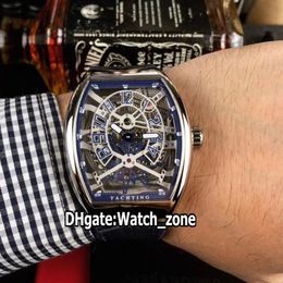 Cheap New Saratoge Vanguard Yachting Gravity Steel Case V45 T GR YACHT SQT Blue Skeleton Dial Automatic Mens Watch Leather Gent Wa237L