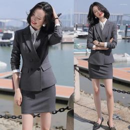 Two Piece Dress Formal Ladies Grey Blazer Women Business Suits With Skirt And Jacket Sets Elegant Work Office Uniform Styles