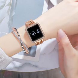 Wristwatches Luxury Women Square Green Dial Bracelet Watches For Fashion Rose Stainless Steel Quartz Clock Ladies Wrist Watch Gift 2023Wrist