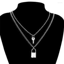 Chains Punk Chain Lock With Key Lover Necklace For Women Men Thic Gothic Padlock Pendant Statement Jewelry