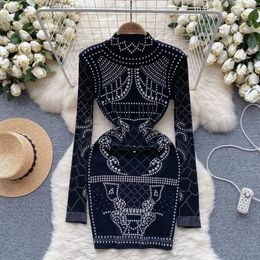 Casual Dresses French Style Luxury Dress For Women In Autumn Winter Half High Neck With Diamond Design Girls Heavy Industry Streetwear