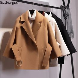 Women's Jackets Wool Women Blends Sashes Slim Fit Stylish S4XL Thick Thermal Windbreaker Minimalist Solid Belt Covered Button Ladies Classic 231101