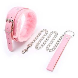 Bondage Sexy Pink PU Leather Chain Collar with Leash Bdsm Collar Bondage Gear Adult Games Sex Accessories Harness Adult Sex Toys 231101