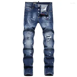 Men's Jeans Men Blue Ripped Denim Holes Pants Italian Style Stretch High Quality Male Slim Trousers Size 42