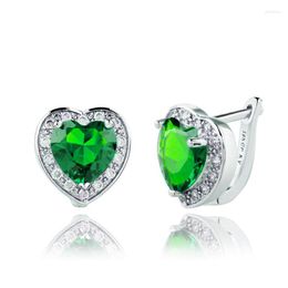 Hoop Earrings ESSFF Love Heart Green Cubic Zirconia For Women Silver Colour Fashion Jewellery Small Earings Hooks Gifts Accessories