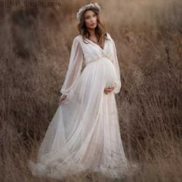 Maternity Dresses Women's A Line Maternity Dress for Photoshoot Long Sleeve Deep V Neck Maxi Photography Gowns Tulle Bridal Wedding Dress Q231102