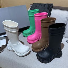 Designer-Stiefel, Luxus-Damenstiefel, Paris Croc, 20 mm Bogen, EVA-Gummistiefel, modisch, grün, leuchtend, rosa, braun, schwarz, weiß, hoher Stiefel, Plateaustiefel, Damen-Booties, Größe 35–40