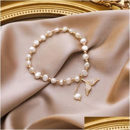 Charm Bracelets Charm Bracelets 2022 Summer Irregar Imitation Pearl Diamonds Fish Tail For Women Beads Fashion Jewellery Drop Dhgarden Dhjyc