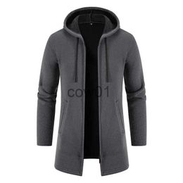 Men's Sweaters Men Cardigan Sweater Coat Hooded Long Coat Jacket 2023 Winter New Fleece Warm Zipper Solid Casual Knitwear Cardigan Men Clothing J231102