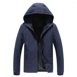 Men's Jackets Men Fall Spring Coat Smooth Pure Colour Hooded Long Sleeve Drawstring Pockets Cuff Soft Loose Zipper Closure Cardigan Jacket