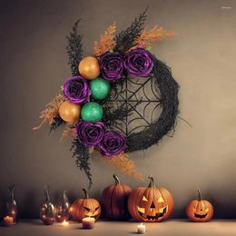 Decorative Flowers Halloween Wreath Eye-catching Spooky Front Door Garland With Artificial Roses For Home Festival Decoration